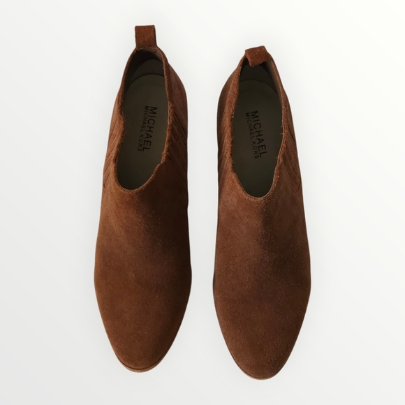 Michael Michael Kors Cognac Brown Suede Block Heel‎ Ankle Booties Women’s 10 - Picture 4 of 10